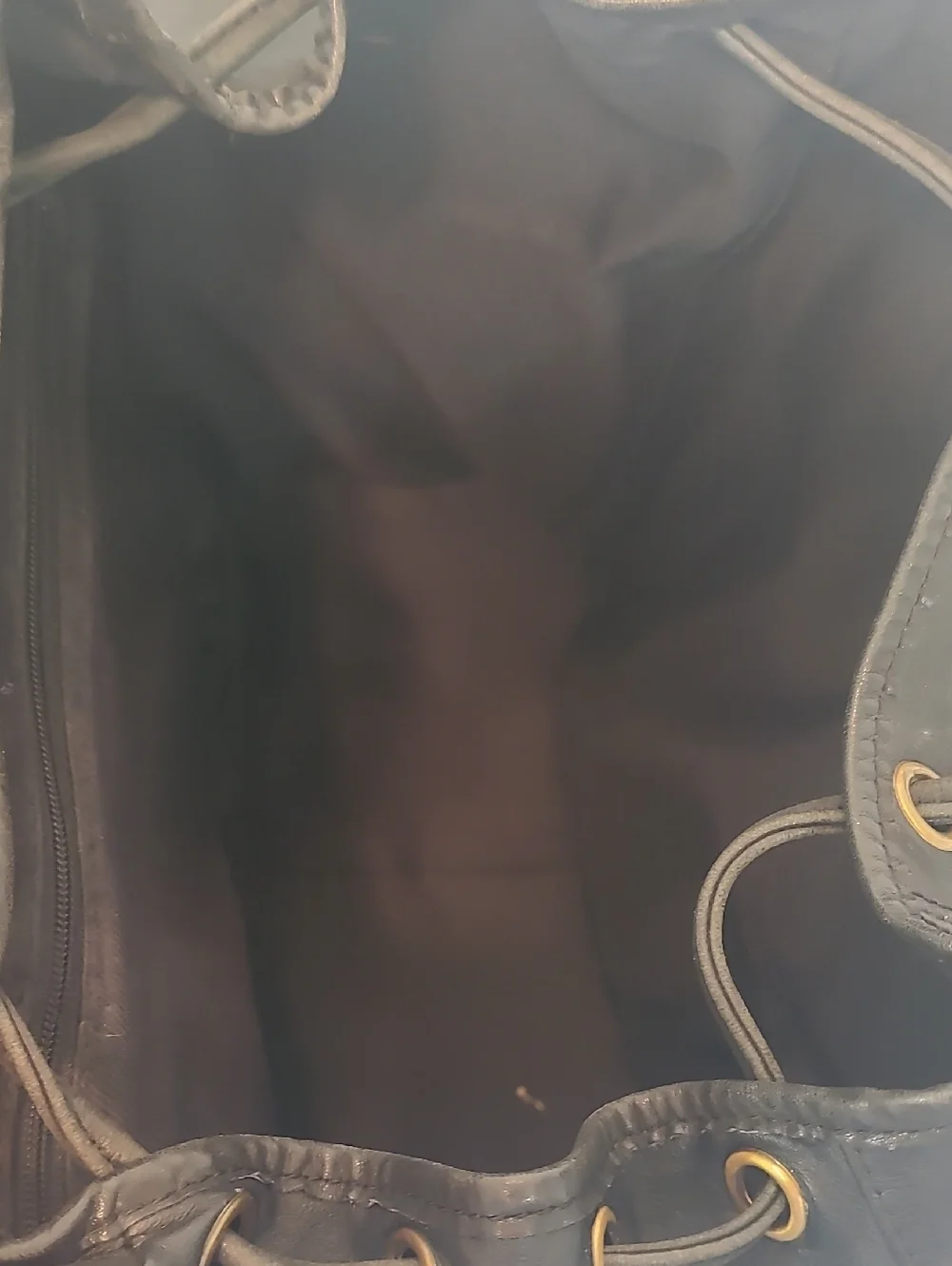 M. London Vintage Black Leather Patinaed Backpack Multi Pocket Drawstring Close